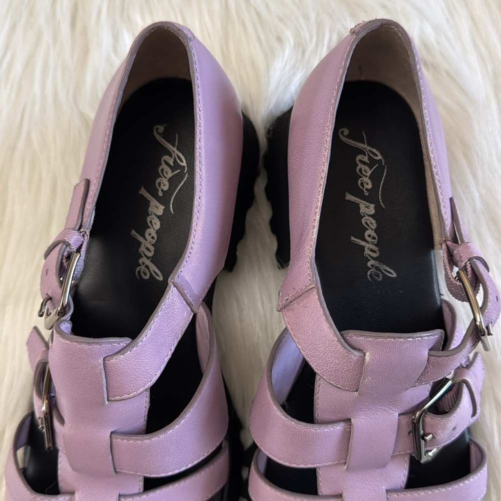 Free People Janis Fisherman Lilac Lavender Chunky Black Heel Sandals Size 8 - Picture 6 of 16